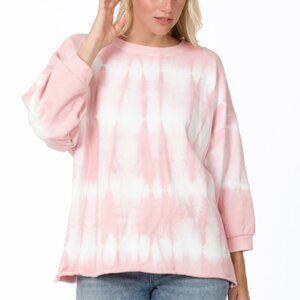 Vintage Soft Ballon Sleeve Pullover Sweatshirt - Pink and White Tie Dye